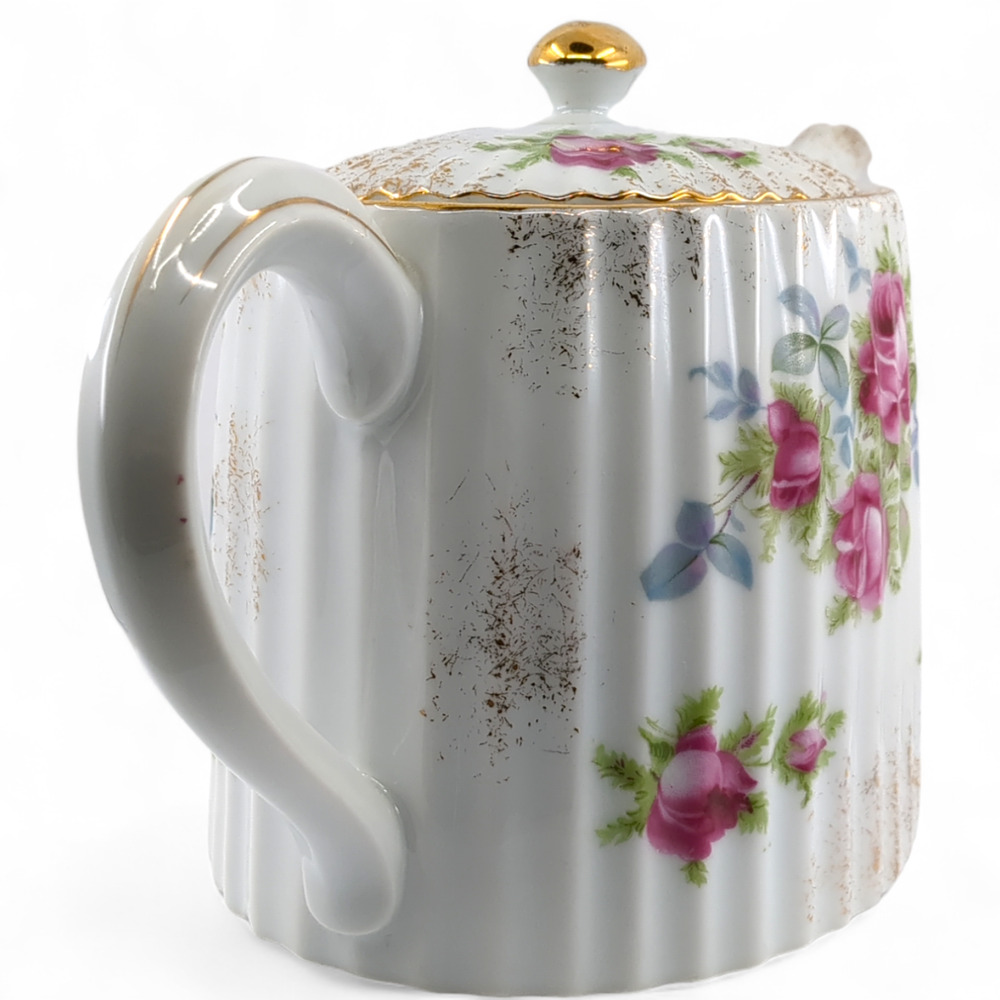 Bountiful Roses Teapot Lefton China K2275 Hand Painted Oval with Ribbed Pattern - Picture 4 of 9